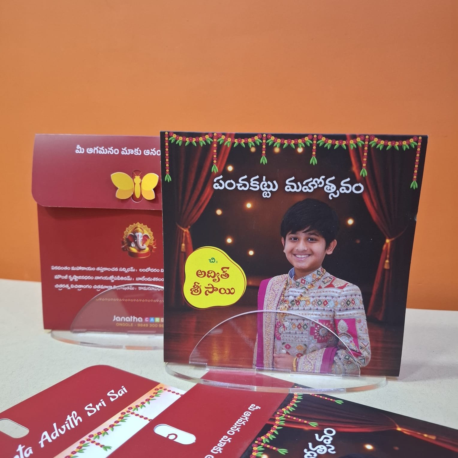 Dhoti-Ceremony-Butterfly-Theme-Invitation-Card-Small-Red-Colour